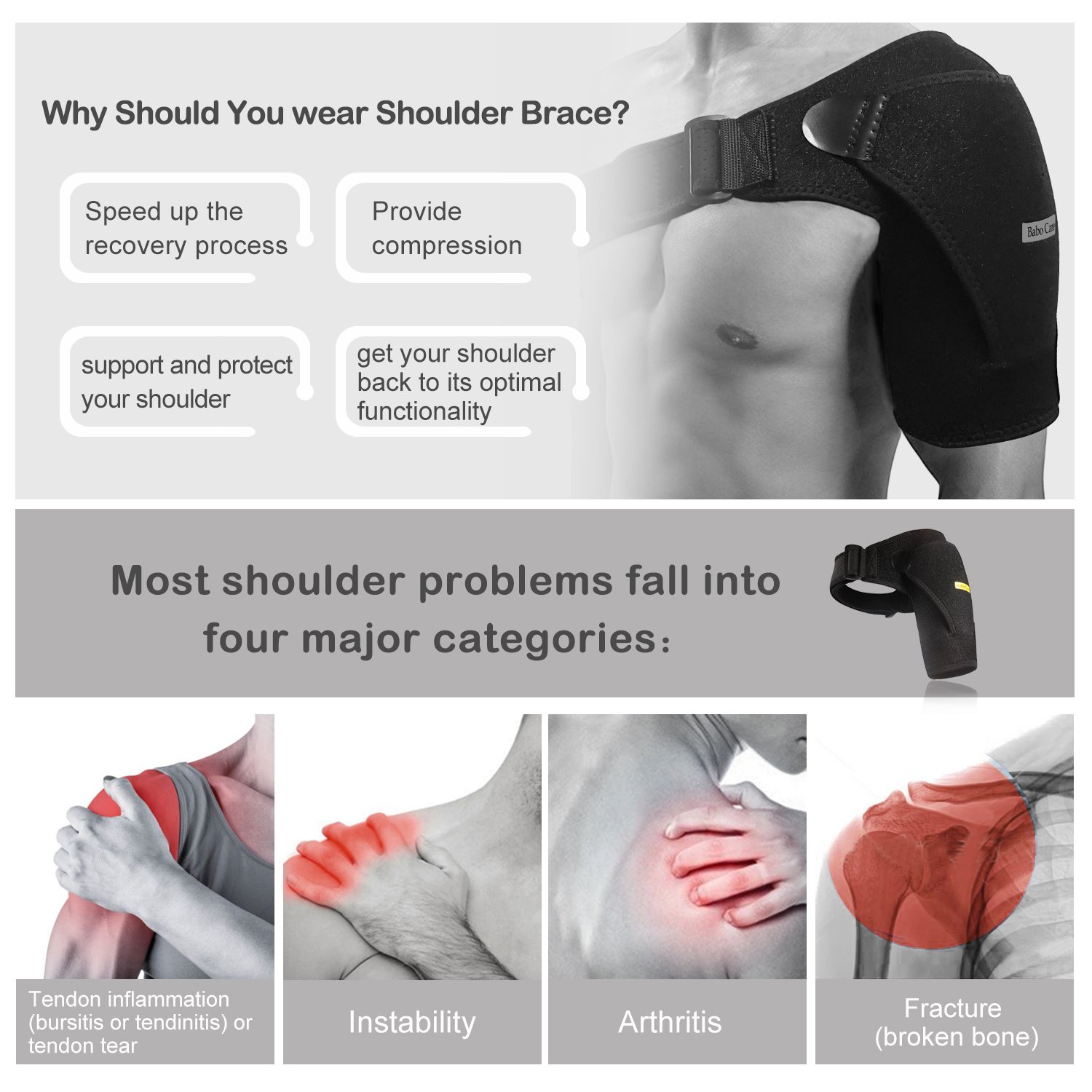 Shoulder Stability Brace with Pressure Pad by Babo Care Light and