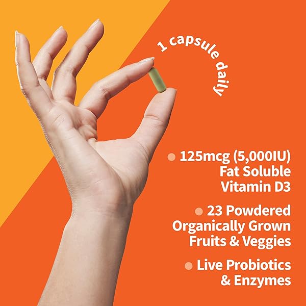 GARDEN OF LIFE VITAMIN D, VITAMIN CODE RAW D3, VITAMIN D 5,000 IU, RAW WHOLE FOOD SUPPLEMENTS WITH CHLORELLA, FRUIT, VEGGIES & PROBIOTICS FOR BONE & IMMUNE HEALTH, 60 VEGETARIAN CAPSULES