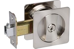 Delaney Hardware 370009 Contemporary Entry Square Pocket Lock - Satin Nickel, Silver Pocket Door Lock with Key