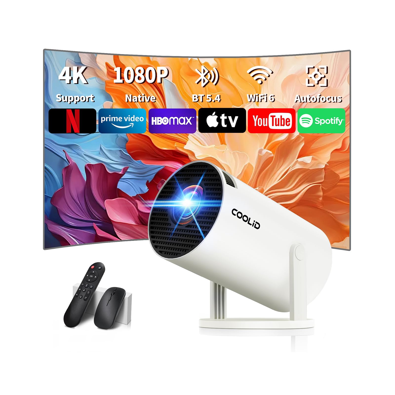 Photo 1 of [Built-in Apps & 2025 Upgraded] Mini Projector with WiFi 6 and Bluetooth 5.4 Support 4K 1080P Auto Keystone 270° Rotatable Projector Portable Compatibile with HDMI/TV Stick/Memory Stick - White
