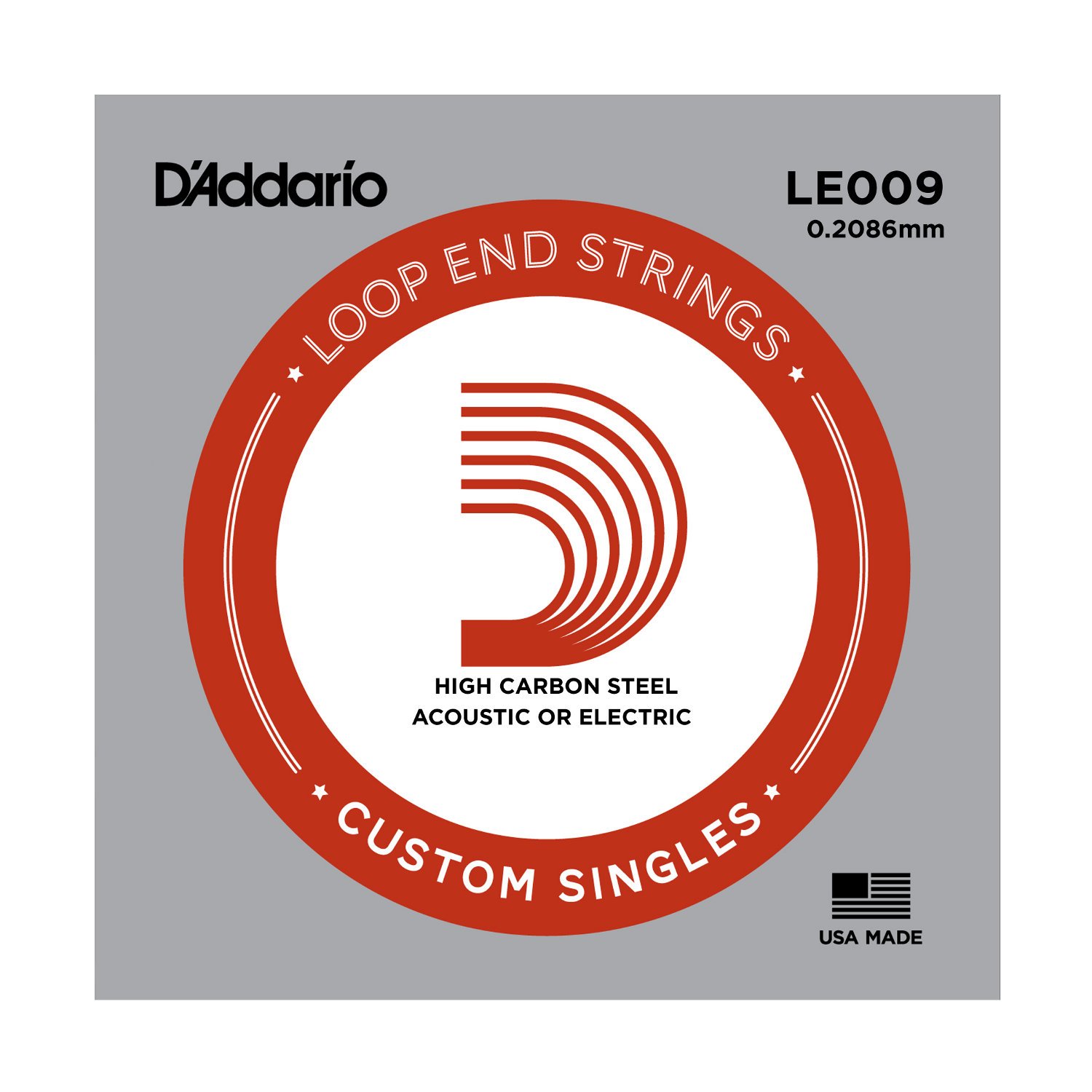 D'Addario LE009 .009 Plain Steel Loop End Single String