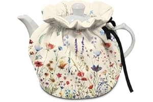 NETILGEN Teapot Cosy Tea Pot Cover Keep Warm Insulation Teapot Cozies Machine Washable Kettle Cover Breakfast Warmer Home Decor, Floral Beige