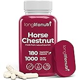 LongLifeNutri Horse Chestnut Extract 500mg - 180 Vegetarian Capsules, Organic Supplement for Daily Wellness & Circulation, 3-Month Supply, GMP Certified, Made in USA