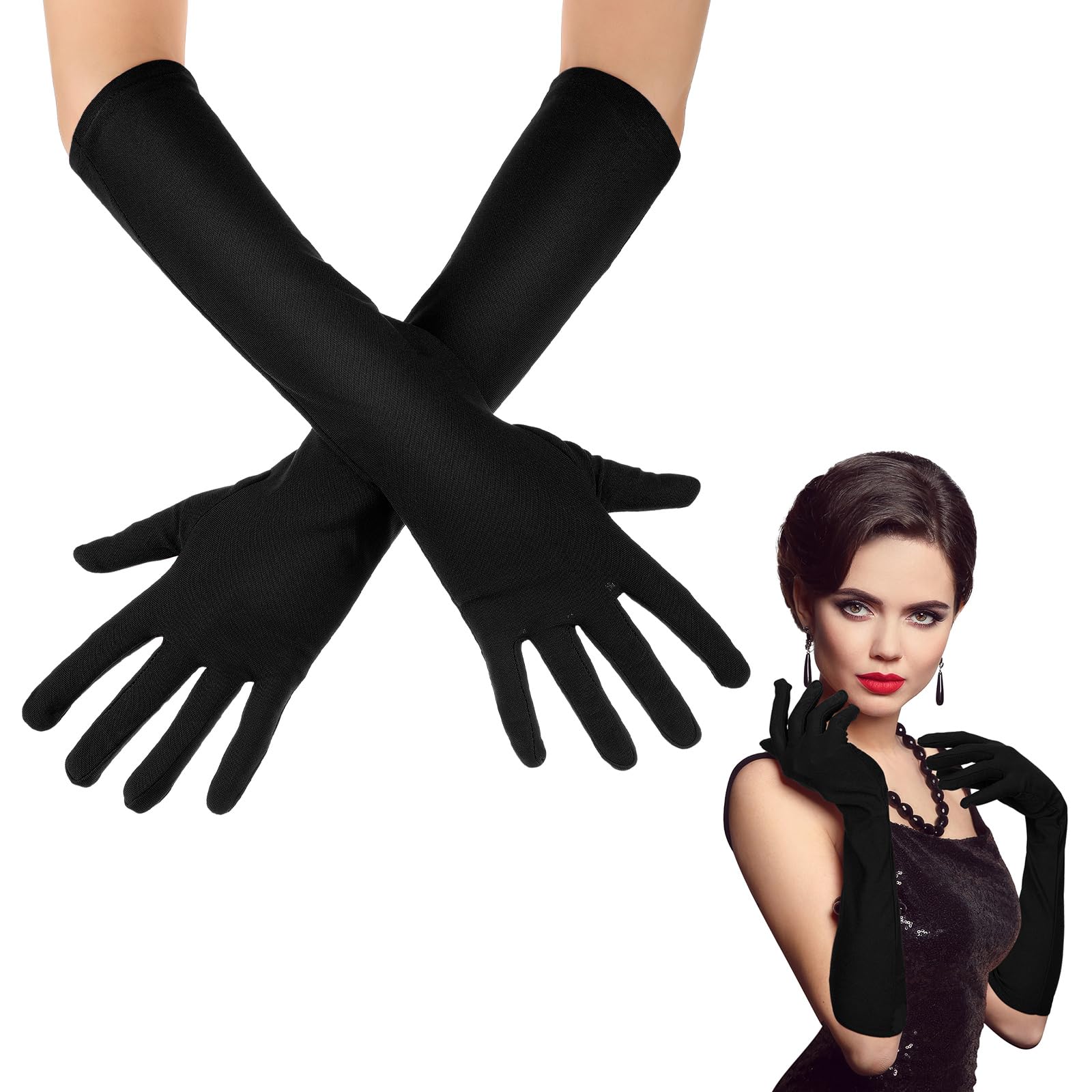 Boyiee Long Opera Elbow Length Gloves 16 Inch Banquet Party Wedding Stretchy Costumes Gloves for Men Women(Black)