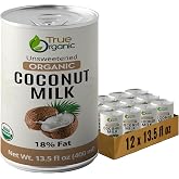 True Organic Unsweetened Coconut Milk 13.5 Fl oz - No Guar Gum, Gluten-Free, Vegan - 18% Coconut Milk Fat (12-Pack)