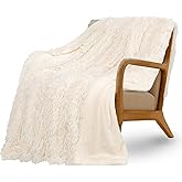 XYYZYZ Super Fluffy Throw Blanket, Faux Fur Fuzzy Blanket for Couch Sofa Bed, 50x60 Inches, Cream White