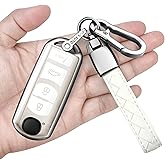 Sindeda for Mazda Key Fob Cover with Keychain Soft Full Protection Key Shell Key Case Compatible with Mazda 3 6 8 Miata MX-5 CX-3 CX-5 CX-7 CX-9 (White)