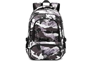 BLUEFAIRY Kids Backpack for Boys Elementary School Bags Primary Middle School Bookbags for Teens Back to School Gifts for Childs Mochila Escolares para Niños 17 Inch Aged 6-8 Camo Grey