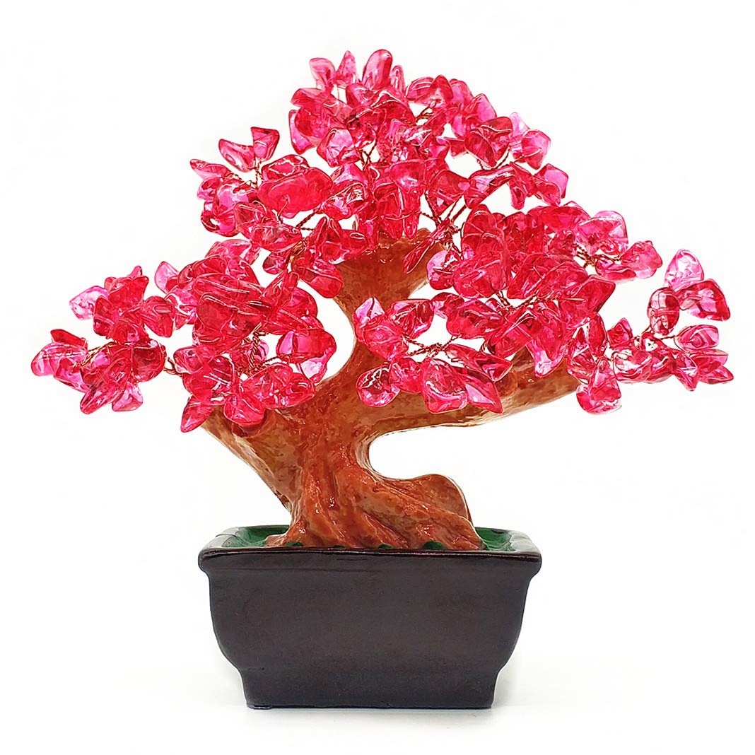 Photo 1 of Colorsheng Feng Shui Quartz Crystal Money Tree Bonsai Style Decoration for Luck and Wealth (Red)