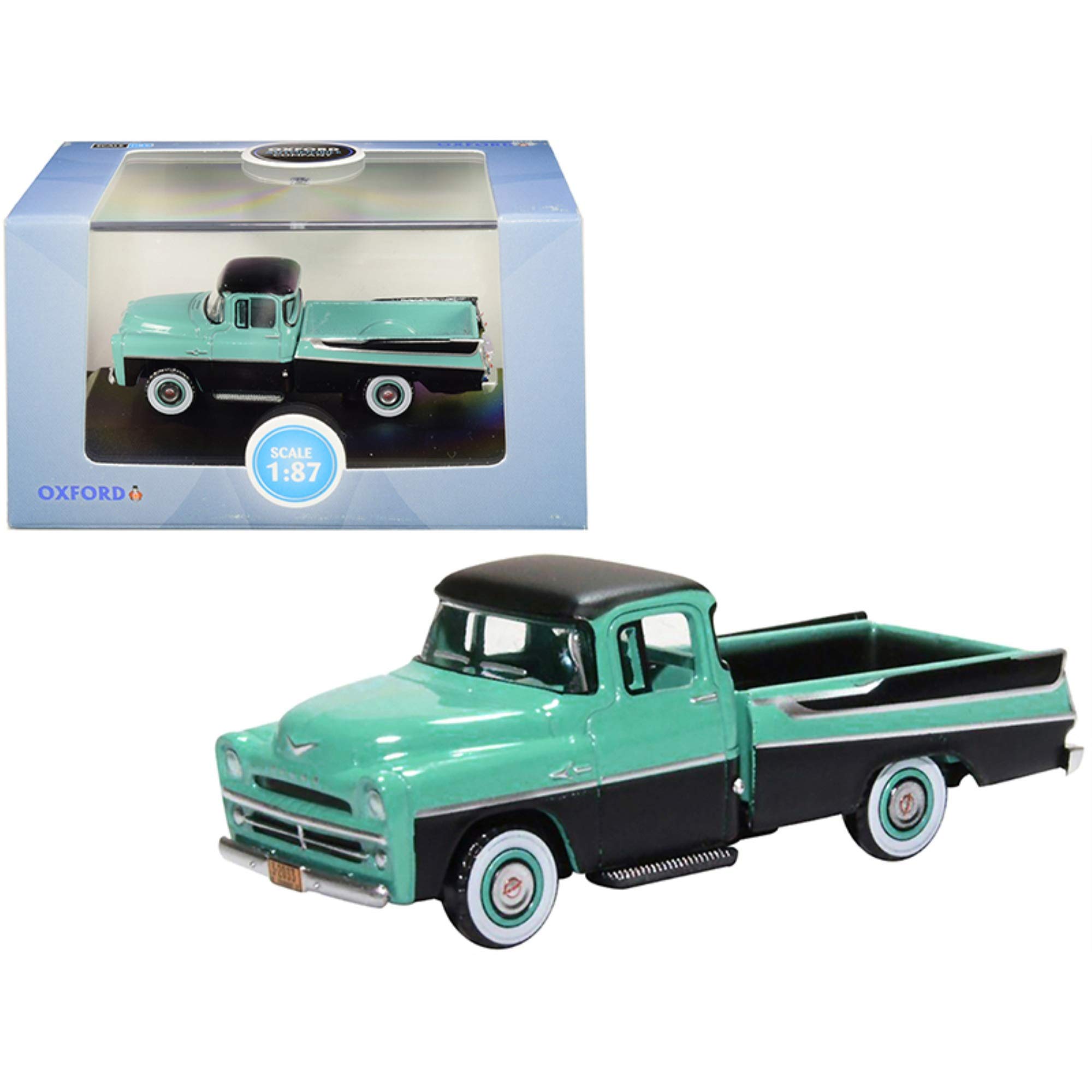Oxford Diecast 87DP57002 Dodge D100 Sweptside Pick Up 1957 Turquoise/Jewel Black