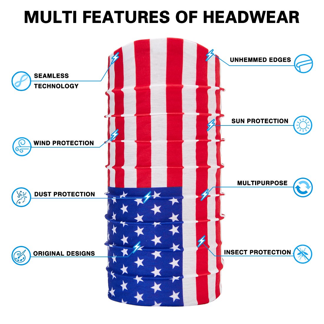 TUONROAD Multifunktionstuch Bandana Tuch Usa Flagge Multifunktions Magic Elastische Outdoor AktivitäTen Hilltop Schlauchtuch Headband Kopfband Herren