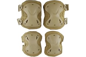 Bargain Crusader Military Tactical Knee Pad Elbow Pad Set Airsoft Knee Elbow Protective Pads Combat Paintball Skate Outdoor Sports Safety Guard Gear (X-Shape Khaki, M, 4pcs Set)