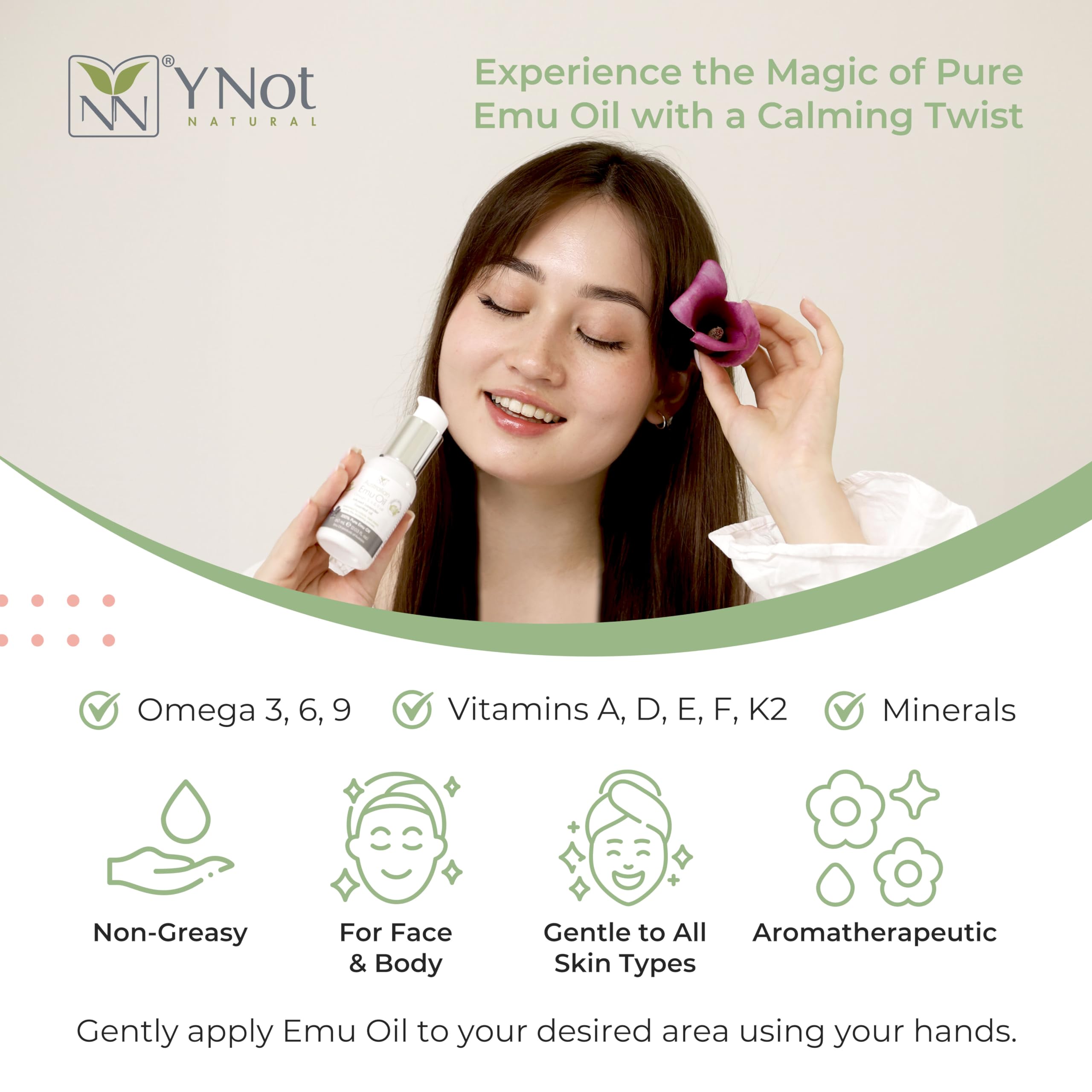 YNN Y-Not-Natural Emu Oil Pure Skin Moisturizer - Nail, Body, Face, Scalp & Hair Moisturizer with Omega 3, 6, 9, Vitamins, & Minerals - Australian Emu Oil for Skincare by Y-Not Natural - 200mL, Rose Canvas
