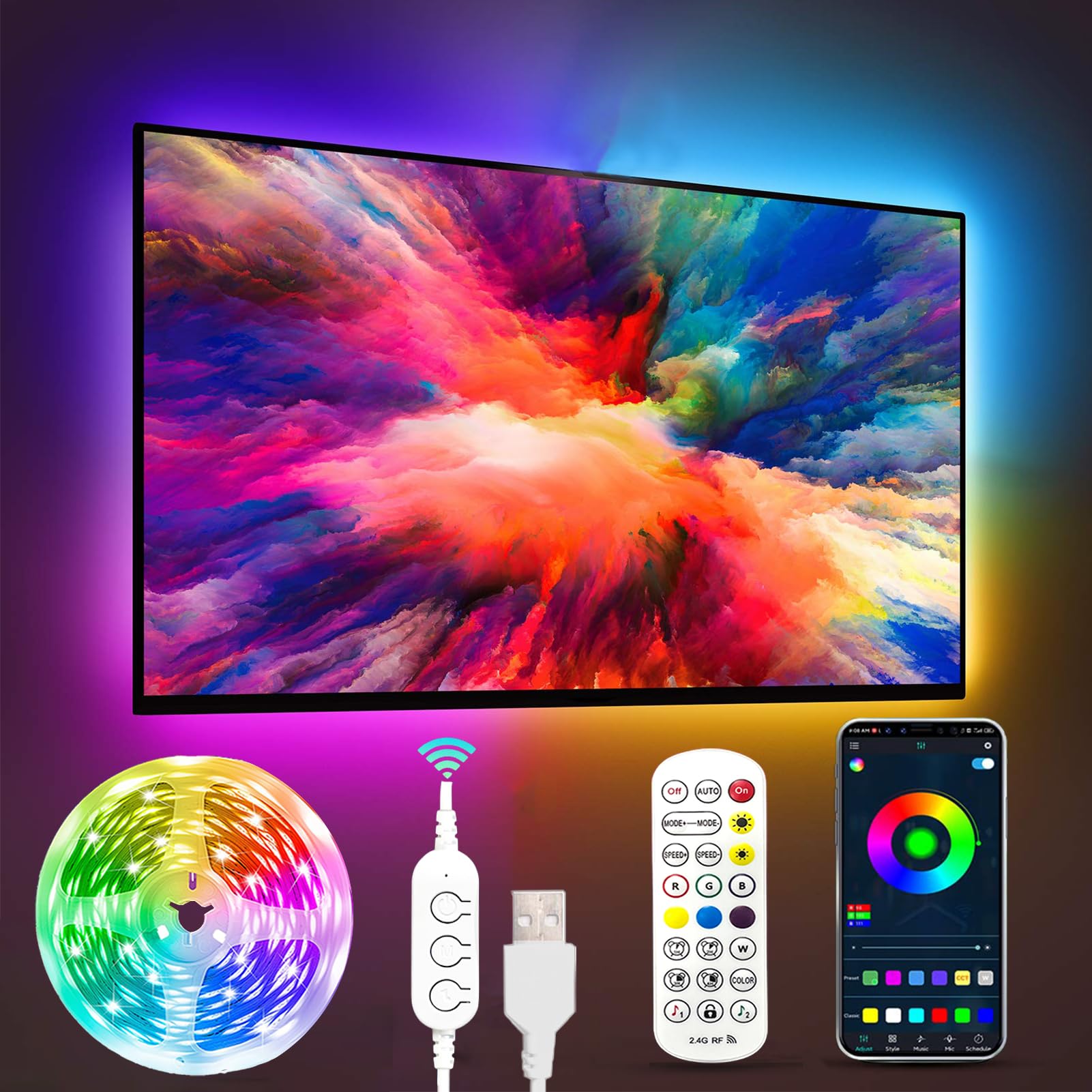 FUPT TV Led Strip Lights,5M RGB LEDs Lights for TV Led Backlight with App Control,Music Sync,LEDs Lights for Bedroom,Party,TVs,Gaming Room for Christmas Halloween Decorations