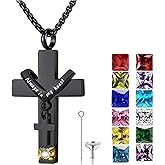 YOUFENG Birthstones Urn Necklaces for Ashes Cross Cremation Pendant Urns for Human Ashes Memorial Keepsake Locket Jewelry