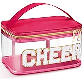 Geetery Chenille Letter Bag, Meds Cheer Travel Cases Cheerleader Gifts Cosmetic Bag Nylon Makeup Portable Preppy Patch with Zipper Toiletry Storage Case for Women(Hot Pink,Cheer)