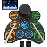 MARVTOWN Portable Electric Drum Set for Kids,9+2 Pads Electronic Drum Pad with 0.5in Thickened Silicone&amp;Foot Pedals&amp;Sticks, Built-in HIFI Speaker,Rechargeable Battery,Headphone Jack,MIDI,Holiday Gift