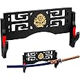 Alyoen Sword Display Katana Wall Mount, Samurai Sword Katana Holder Stand with Velvet Padded Hook & Dragon Pattern, Sword Rack for Lightsaber Wakizashi Samurai- 1 Tier