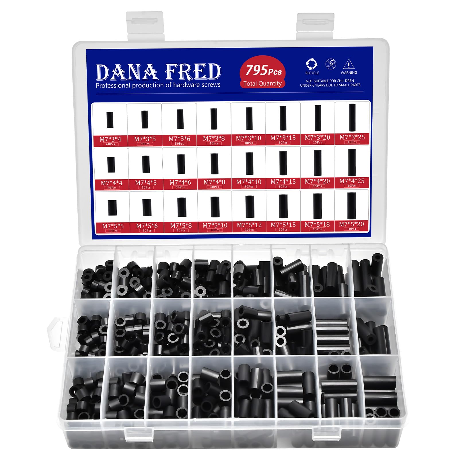 Photo 1 of 795Pcs Nylon Round Spacer Non-Thread Plastic Standoff Assortment Kit Black Nylon Spacer Washers for Protect Accessories On Circuit Boards Od 7mm Id 3/4/5mm Length 4/5/ 6/8/ 10/15/18/20/ 25mm