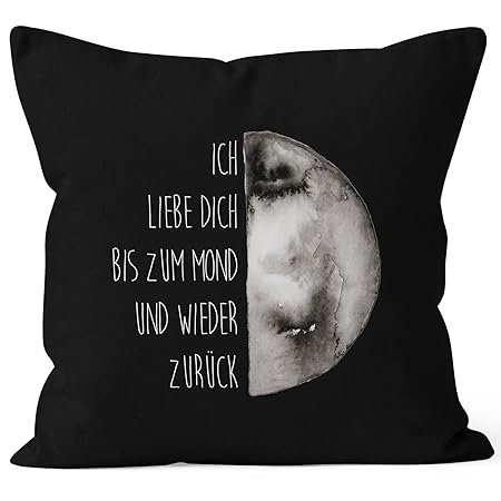 MoonWorks Kissenbezug Geschenk Ich Liebe Dich bis zum Mond und Wieder zurück Liebe Spruch Love Quote Baumwolle schwarz 40cm x