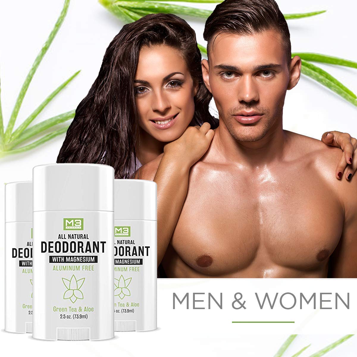 M3 Naturals Natural Deodorant with Magnesium, Green Tea and Aloe - Long-Lasting, Non-Toxic, Free of Aluminum, Baking Soda, Parabens, Sulfates and Gluten – For Men and Women - Vegan, Organic 2.5 oz : Beauty