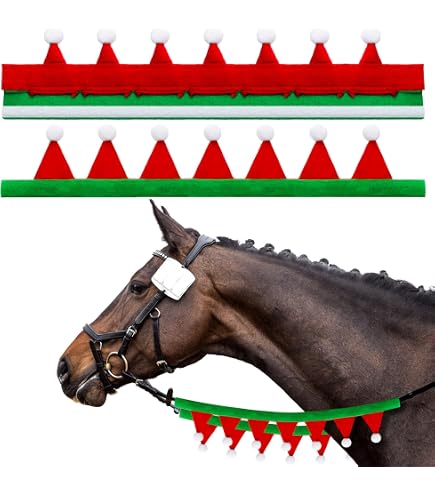 Bonnet De Père Noël Pour Cheval Avec Bois De Renne Et Rênes - Costume équestre De Noël - Taille Unique 37 Cm