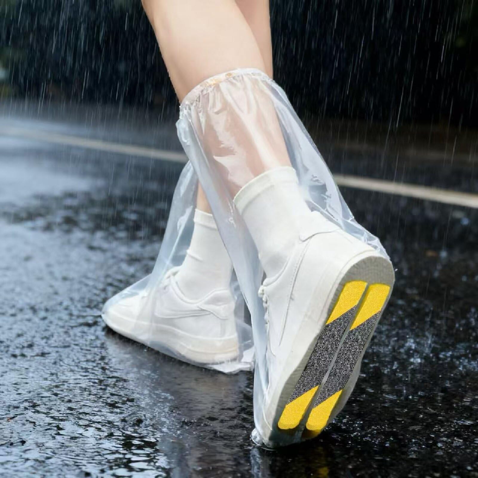 Photo 1 of 10 Pcs Non-Slip Waterproof Shoe Covers with Anti-Slip Grip Granules | Disposable Plastic Rain Boot Protectors for Men & Women | Indoor & Outdoor Use for Commuting, Travel, Water Parks (Clear)