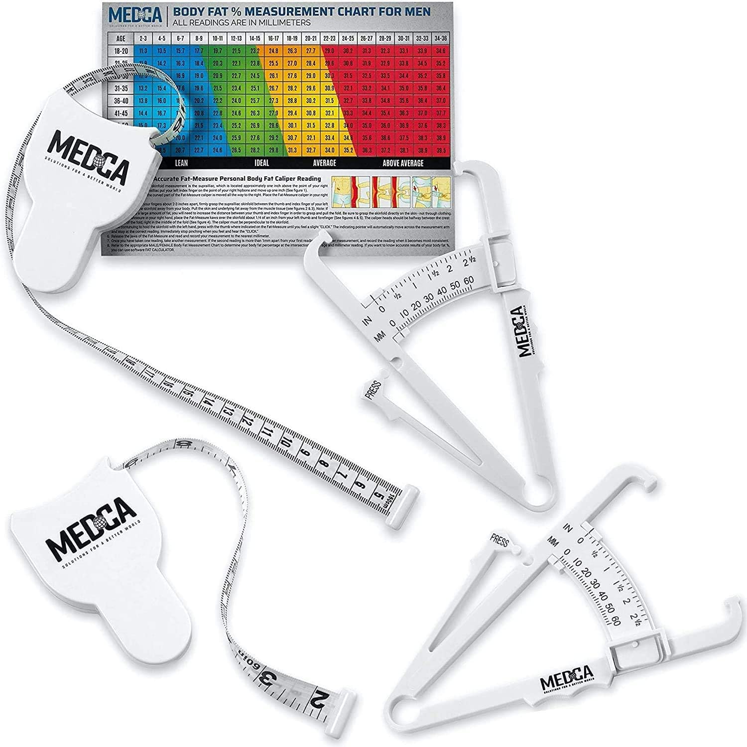 Body Tape Measure and Skinfold Caliper for Body Set, (Pack of 2), Skin Fold Body Fat Analyzer and BMI Measurement Tool