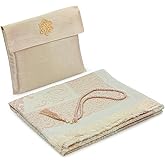 ihvan online Muslim Prayer Rug with 99 Beads Tasbih & Travel Bag, Soft Taffeta Sajadah, Lightweight & Foldable Janamaz, Portable Prayer Mat, Islamic Gift for Eid, Ramadan, Hajj & Umrah, Gold
