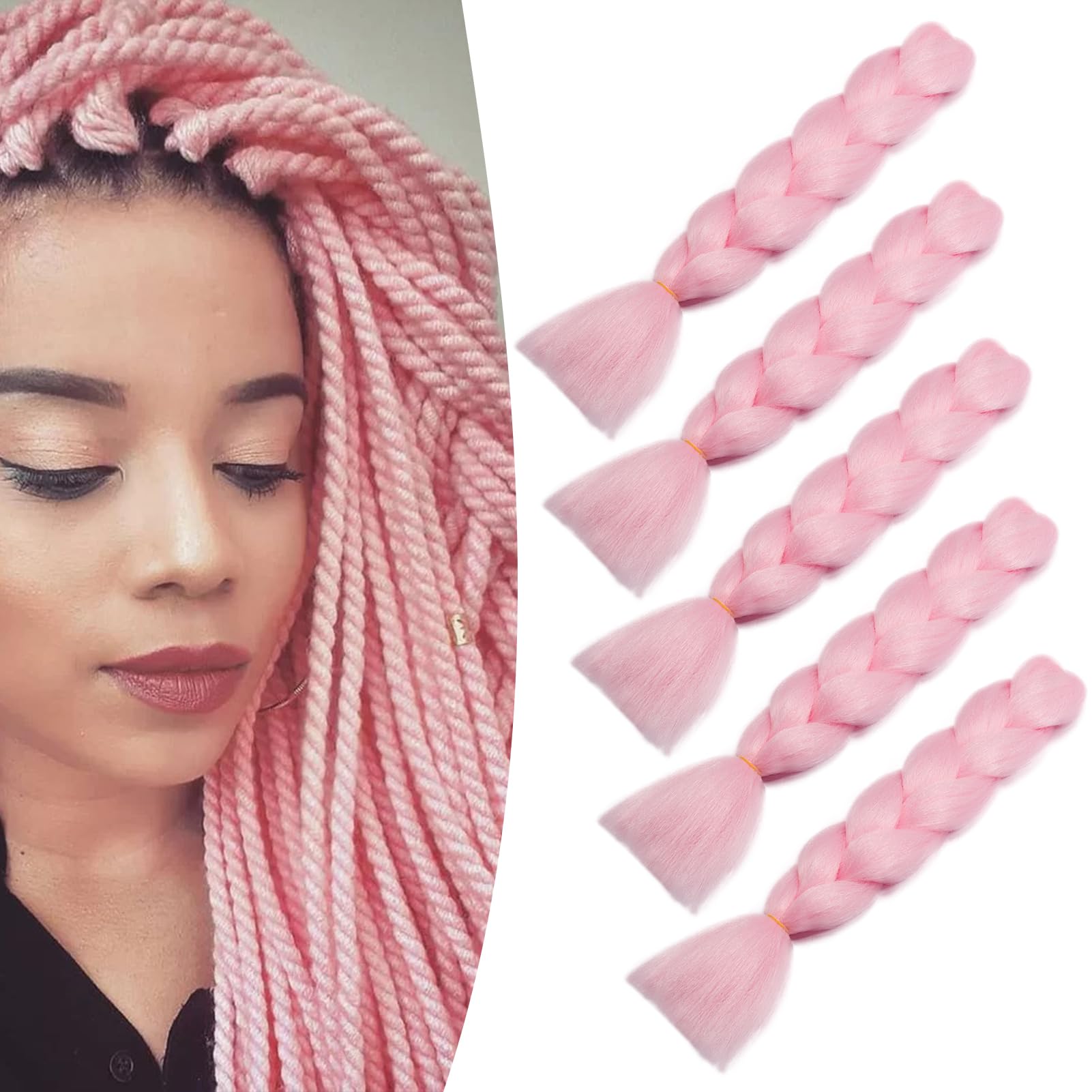 Dcbaboo Pink Hair Extensions for Braiding Jumbo Braiding Hair Extension 5packs 24inch Synthetic Hair Kanekalon Ombre Braids Extensions Hair Afro Crochet Twist Box Braids 500g, Pink