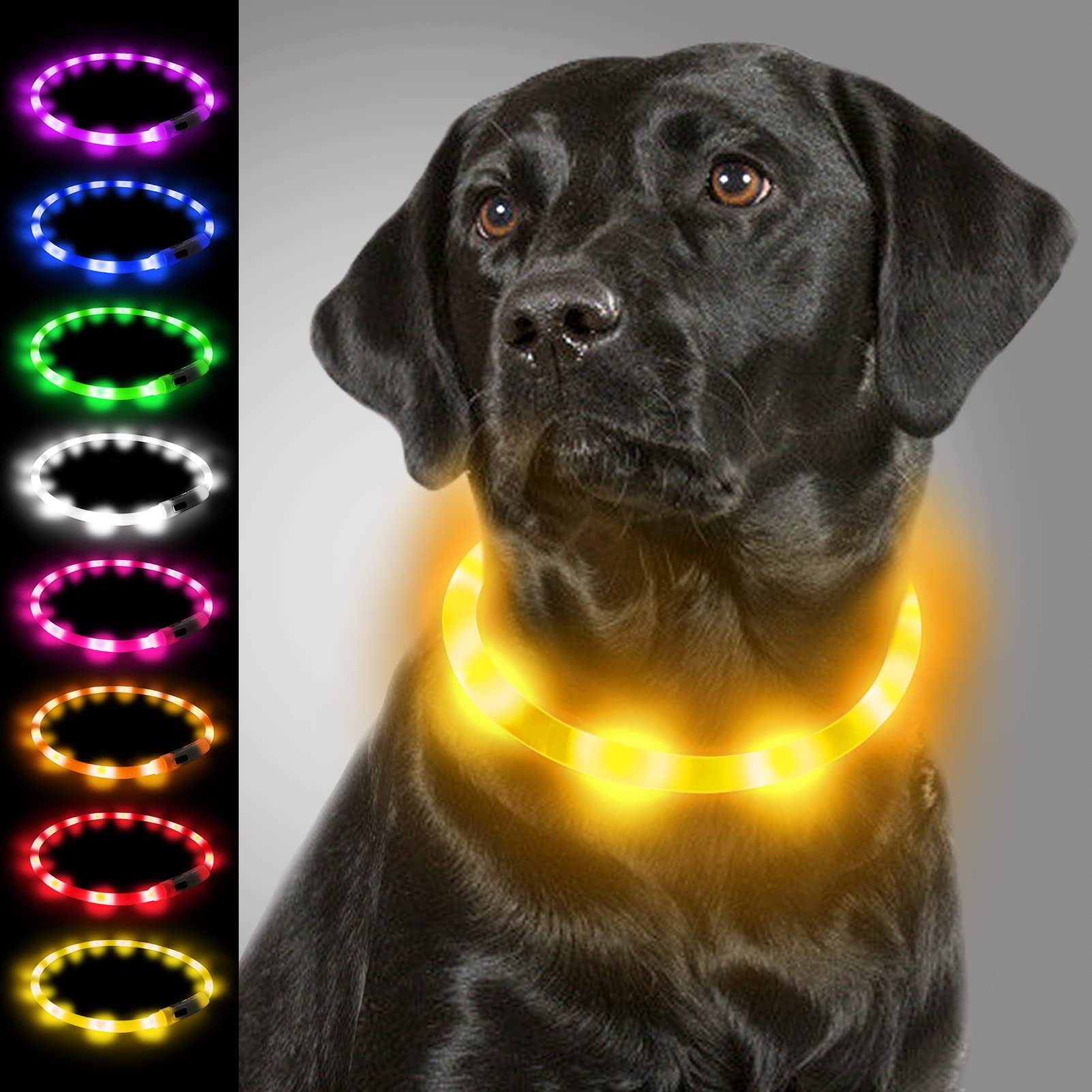 Joytale Light Up Dog Collar, Flashing LED for Night Walking, Rechargeable Glow Collars for Puppy Small Medium and Large Dogs, Yellow