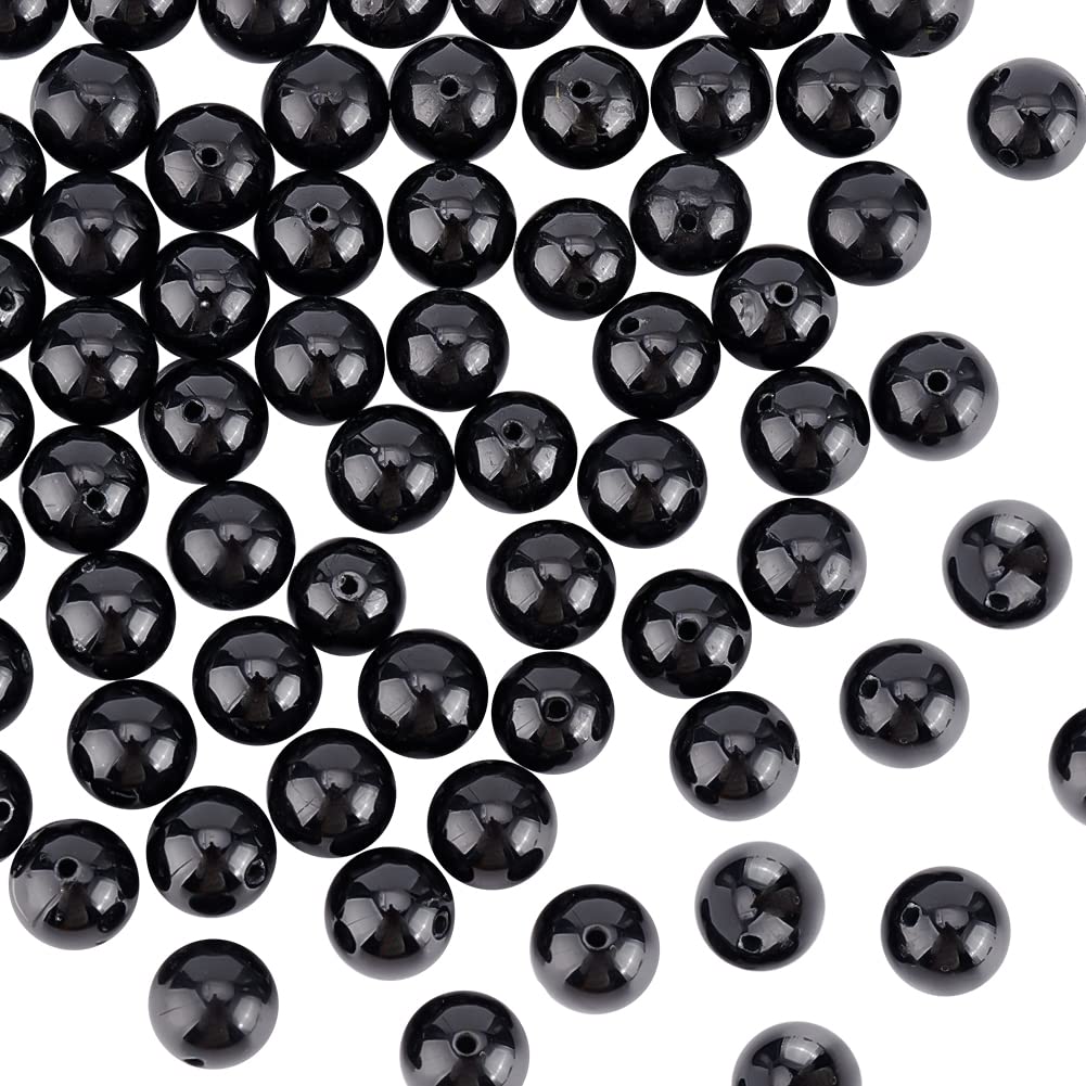 OLYCRAFT 60Pcs 8mm Natural Tourmaline Gemstone Round Beads - Black Tourmaline Energy Stone Round Loose Beads for Bracelet, Necklace, Earring Jewelry Making DIY Crafts