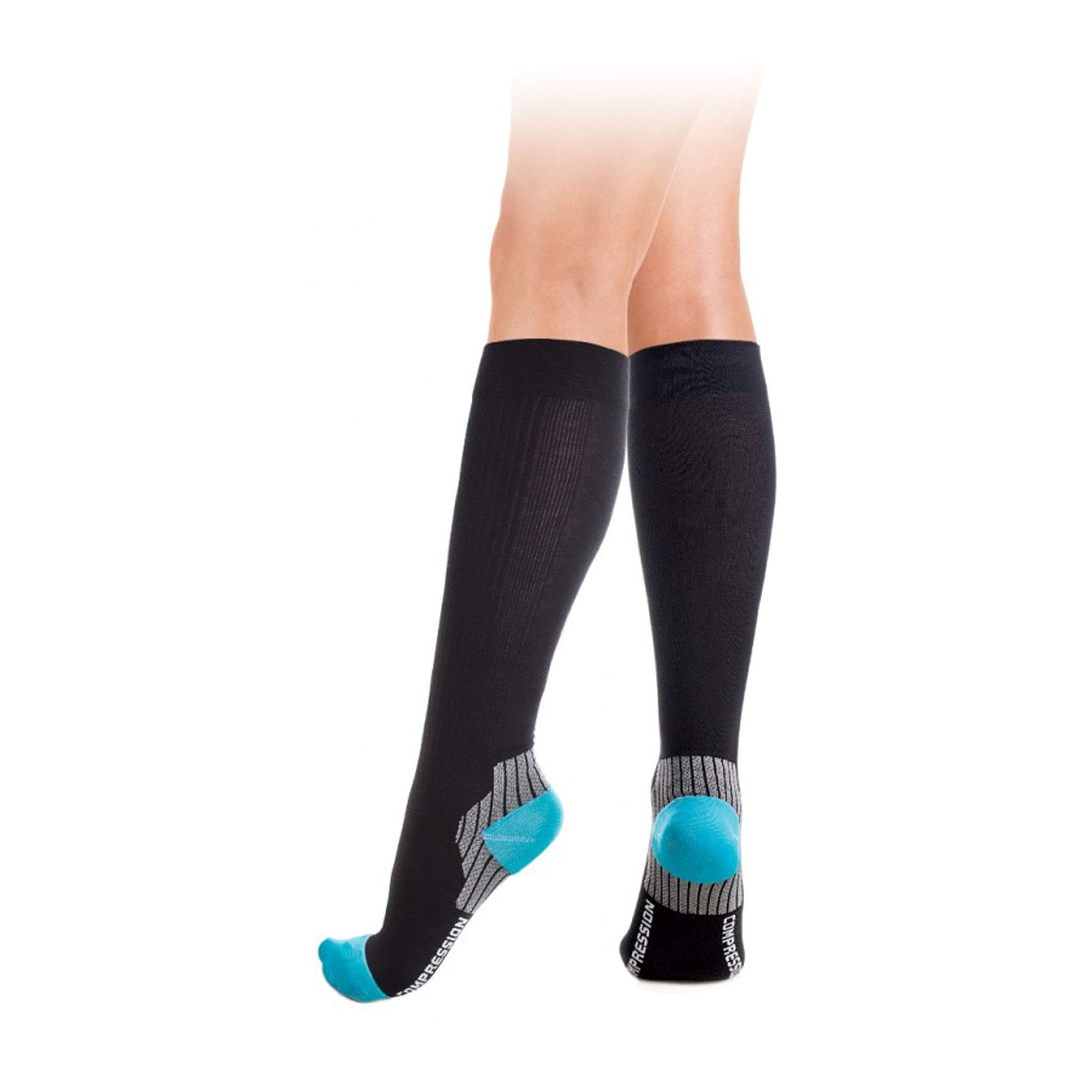 Sport Knee Socks/Compression Stockings/Unisex with Compression 18-22 mmHg Coolmax 1 Class Black-Blue X-Large