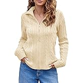 Saodimallsu Womens Cable Knit Cardigan Zip Up Collared Long Sleeve Vintage Sweater Loose Open Front Coats