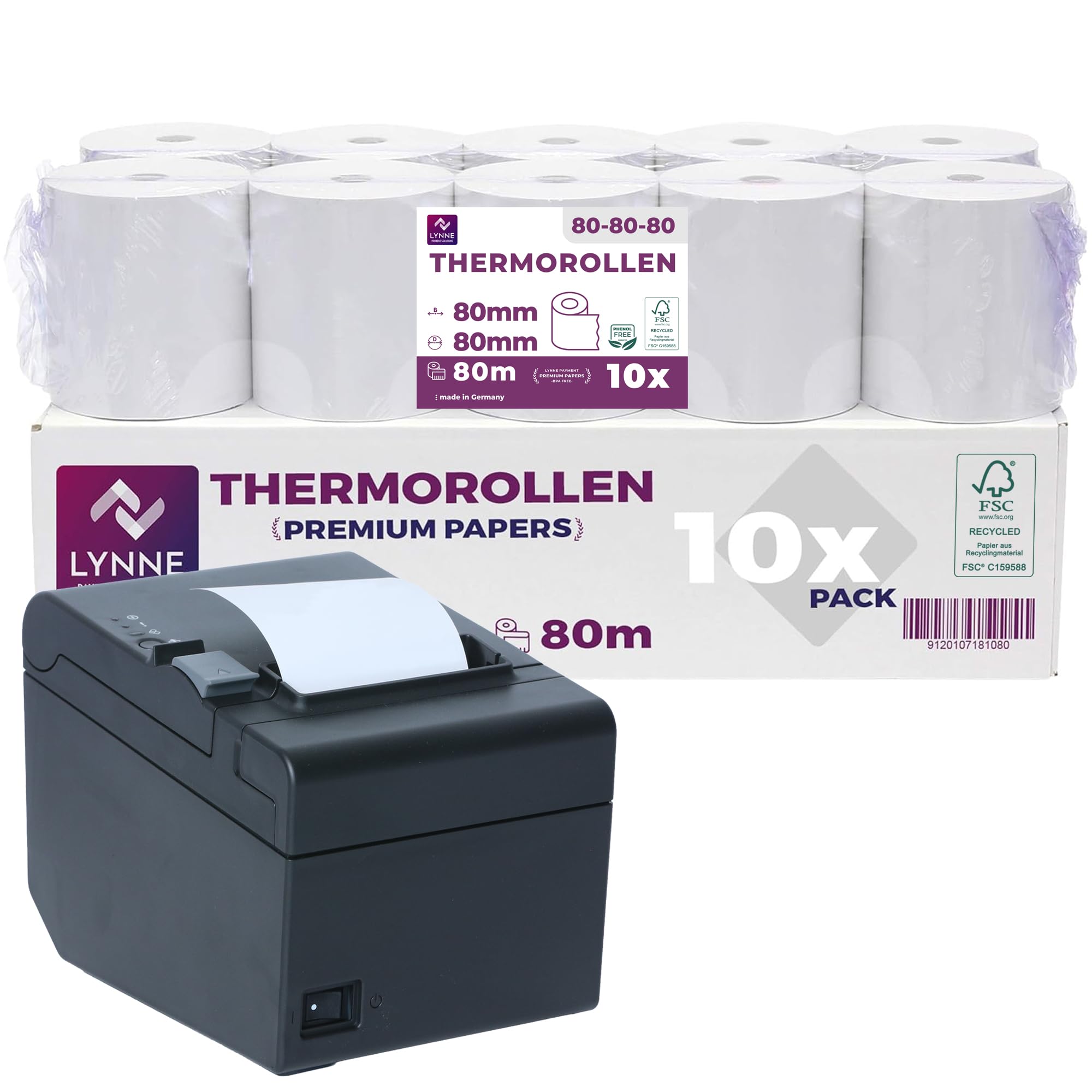 Till roll 80x80 for Cash registers - Thermal Till Rolls 80 x 80mm - Receipt Paper BPA Free (Pack of 10 Rolls)