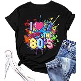 PICKID Womens 80s Shirts: 80s' Neon Music Party Tees I Love The 1980s Graphic Letter Blouse T-Shirts Tops