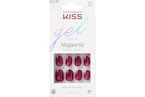 KISS Gel Fantasy Magnetic Press On Nails Short, ‘Set Us Free’, Red, Oval Shaped, Includes 28 Fake Nails, Nail Glue 2g, 1 Manicure Stick, 1 Mini Nail File