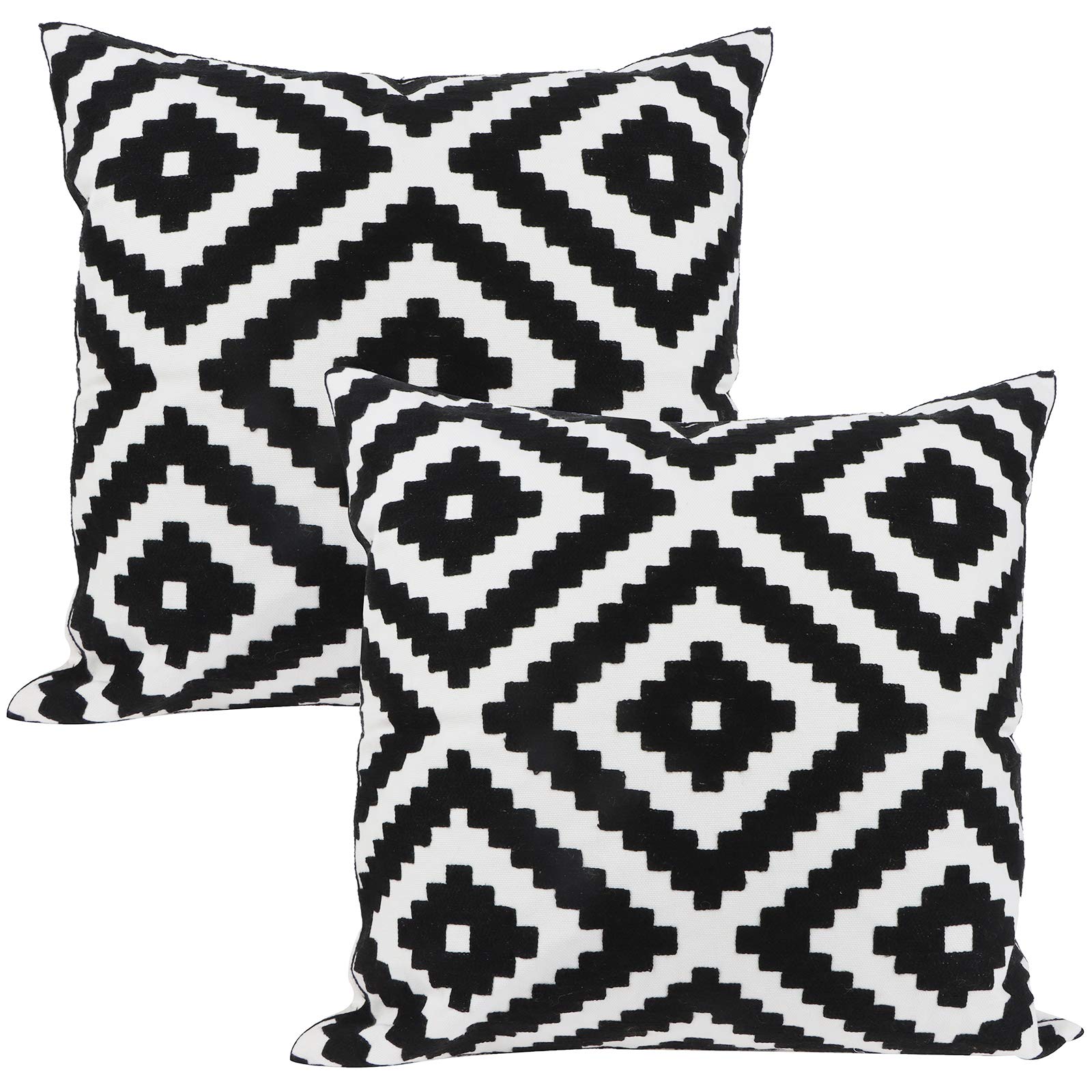 Poluka 2Pack Throw Pillow Covers 18x18 inches Simple Black White Geometric Pattern Pillowcase Decorative Embroideried Cushion Covers for Holiday Home Bedroom Car Sofa Couch Decor