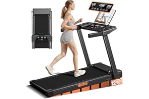 LONTEK 12% Incline Treadmill with Handle, 3-in-1 Portable Treadmills for Home and Office, Foldable Treadmills with 300 Lbs Weight Capacity, 3.0HP Quiet Walking Pad Treadmill, Three Touch Screen