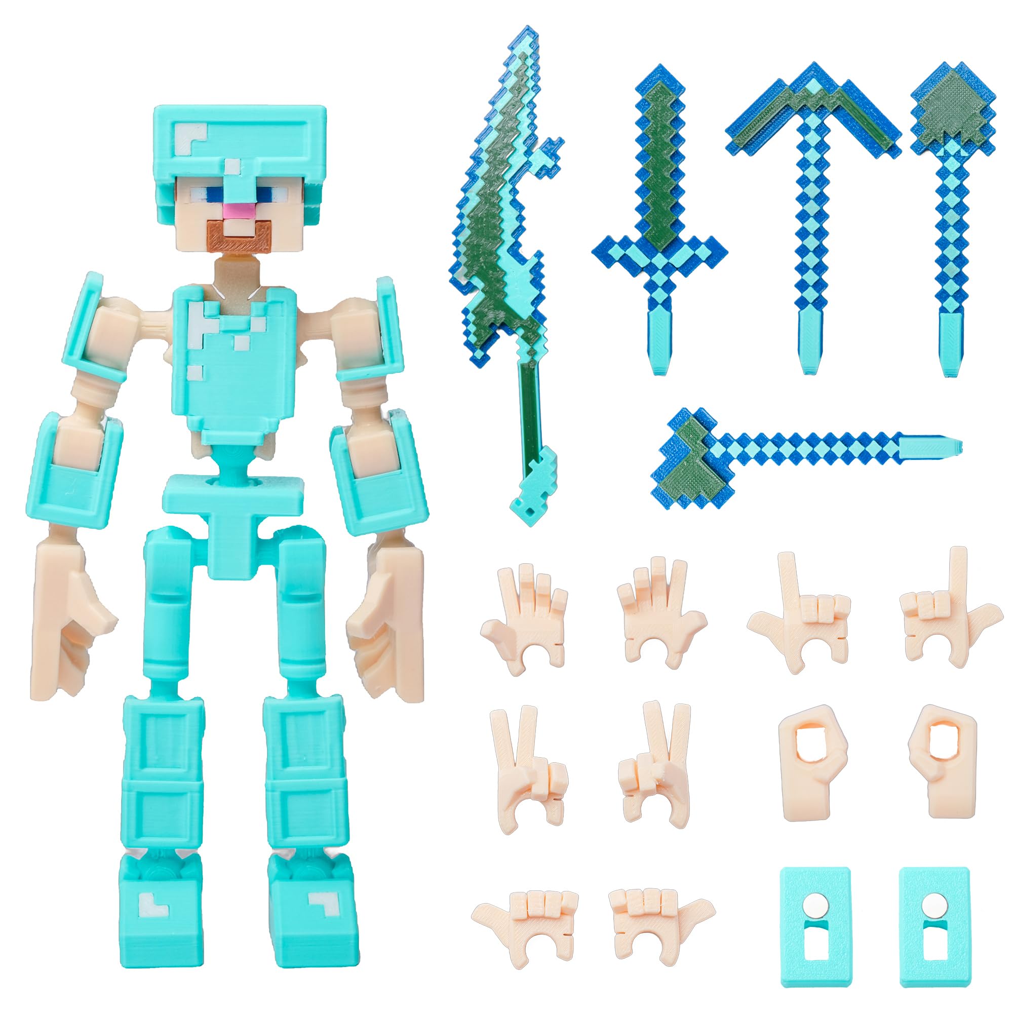 Photo 1 of (Assembly Completed) Mini 13 Titans Action Figure, 8 inches, Strong Magnetic Accessories, 8 in 1, 3D Printed Robot Multi-Jointed Movable, Pixel-Style Cute Desktop Ornament