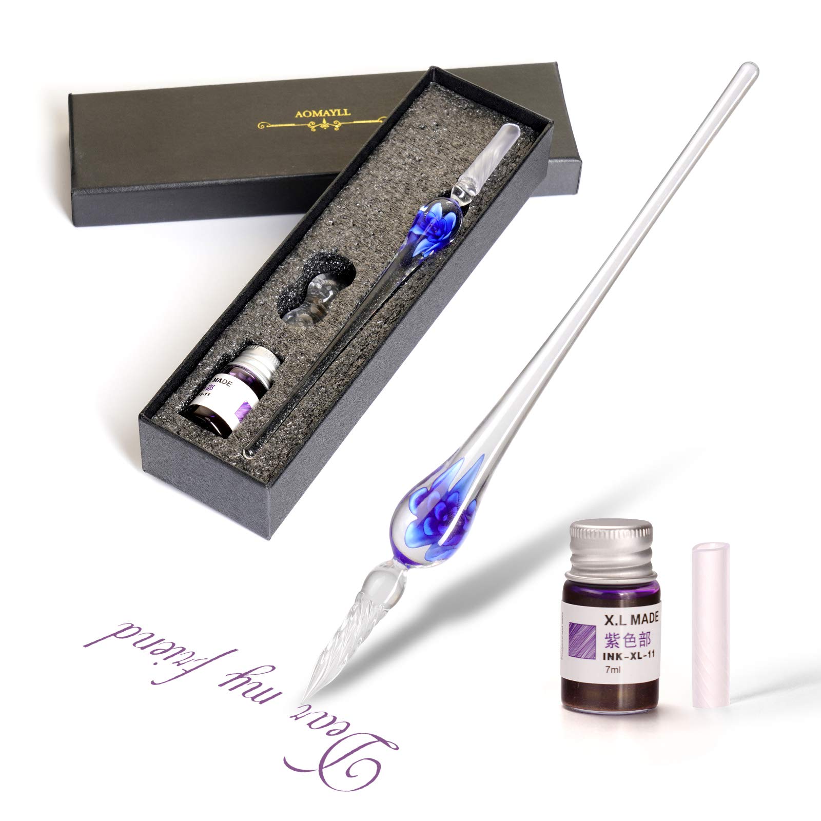 AOKUY Glass Dip Pen Set,Calligraphy Pen,Crystal Signature Pen for Art, Writing, Signatures -Decoration and Business Gift
