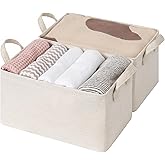 StorageWorks Storage Bins, Shelves Baskets for Organizing, Fabric Closet Organizers with Handles, Metal Frame, Beige-Cotton-linen, 2-Pack