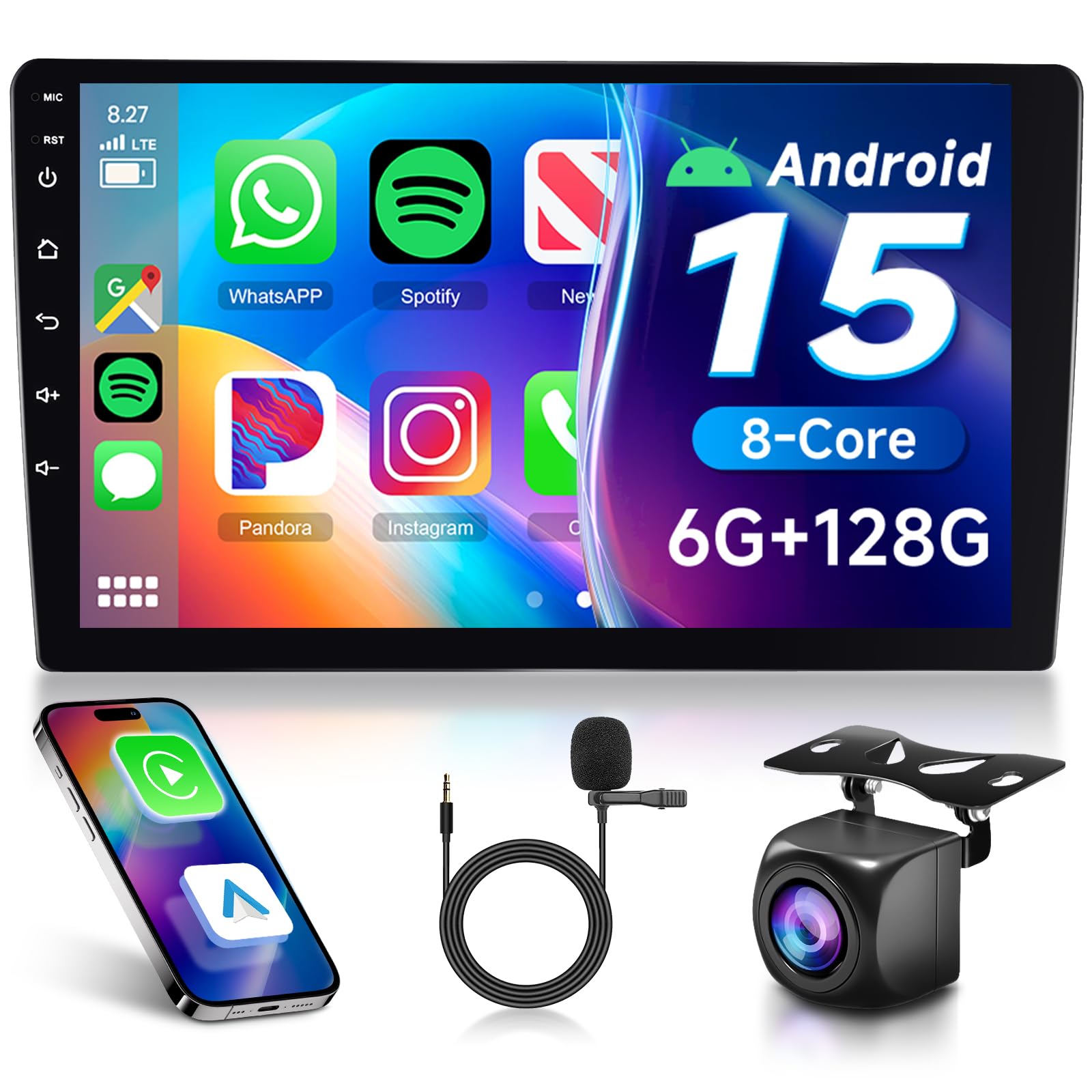 Photo 1 of 6G+128G 8-Core Android Car Stereo Double Din 10.1 inch Wireless Carplay IPS Touchscreen Car Radio Android Auto Screen with GPS Navi Bluetooth DSP, Mirror Link, WiFi, FM RDS, Backup Camera SWC Driauto