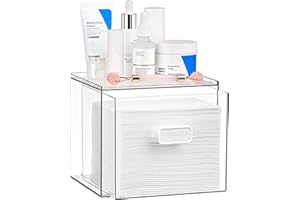 Vtopmart Disposable Facial Towels Holder,Clear Storage Drawer Compatible with Clean Skin Club Towel XL,Acrylic Box Hold 50 Count,Stylish and Functional Bathroom Accessory for Coutertop Organization