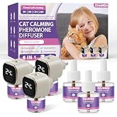Cat Calming Diffuser Kit with Timer And Memory Adjustable 4/8/12/24H Cat Pheromone Diffuser 3-Pack (48ml Each) Helps Reduce Stress, Spraying, Fighting, Excessive Meowing &amp; Scratching Fits All Cats