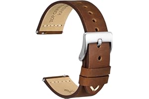 WOCCI 22mm Old-fashioned Watch Band for Men, Top Grain Leather, Silver Brushed Buckle (Caramel Brown)