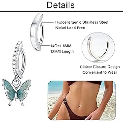 FIASASO 2Pcs 14G Clicker Dangel Belly Button Ring