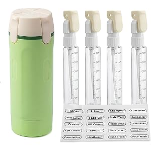 QYWFYZYR 4 in 1 Travel Dispenser Bottle, Travel Containers for Toiletries, Travel Shampoo and Conditioner Bottles, Refillable