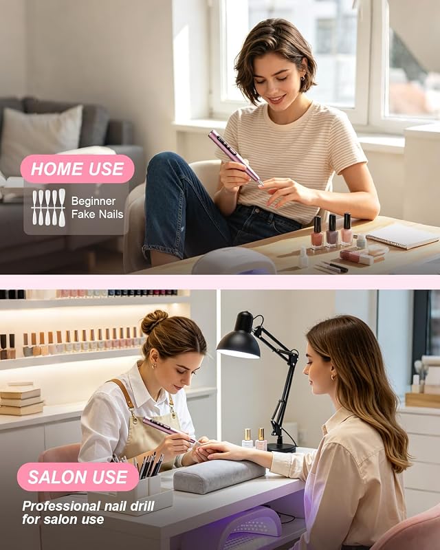 Furadeira profissional 13 em 1, lima elétrica, 35000rpm, 6 velocidades ajustáveis, conjunto de manicure, pedicure para pés, polidor, broca em gel Unhas, removedor de cutículas, manicure, rosa — foto 8 de 8
