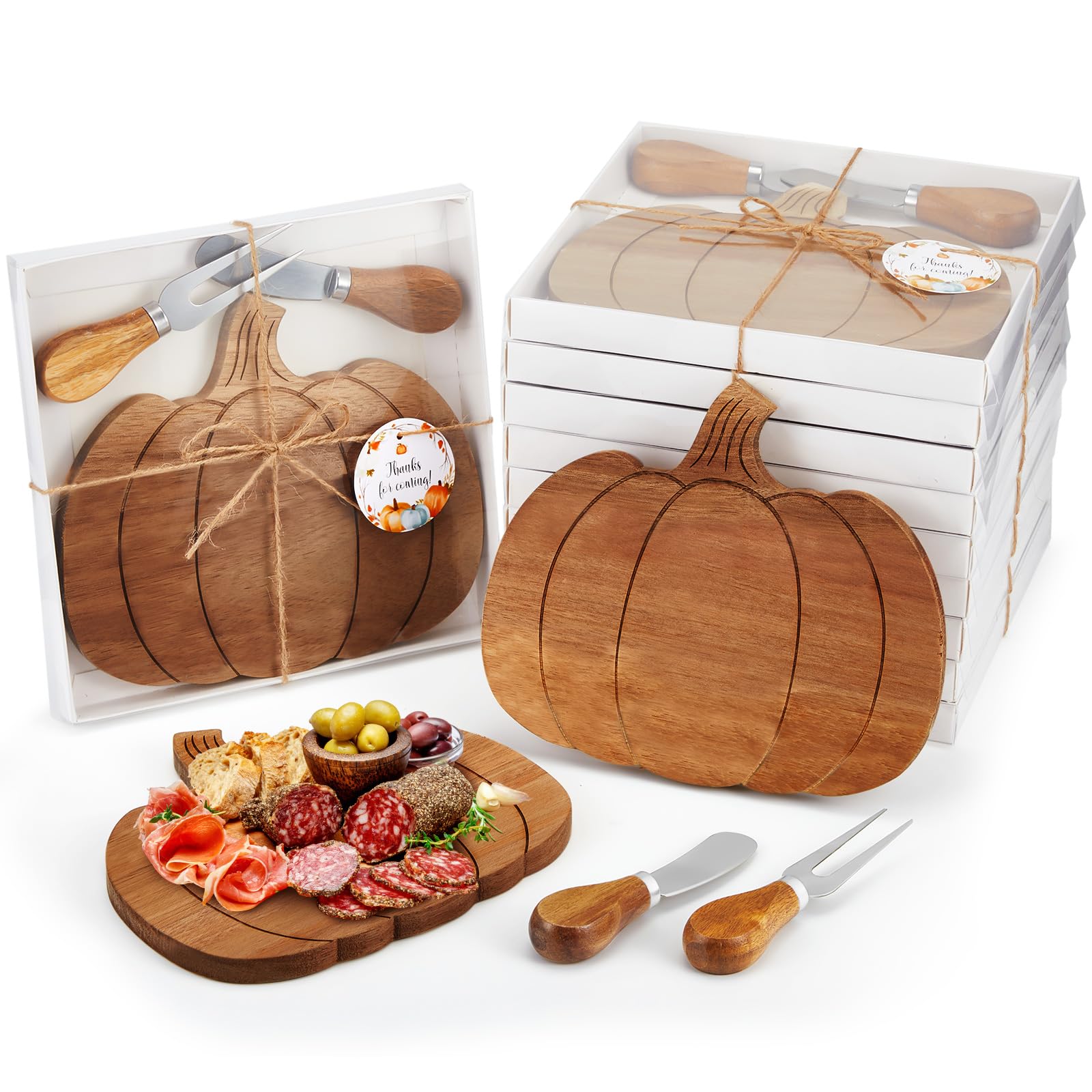 Photo 1 of Ziliny 12 Sets Pumpkin Cheese Board Fall Party Favors Small Thanksgiving Wood Cheese Board with Knife Set for Kitchen Decoration